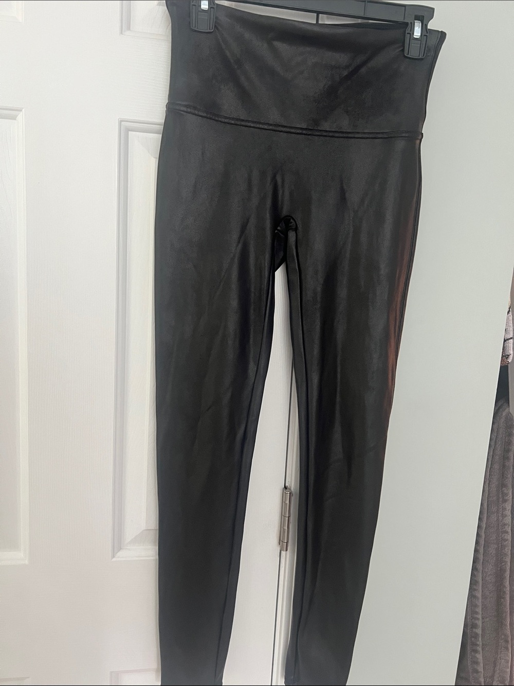 SPANX- Brushed faux leather High-Waist Black Leggings